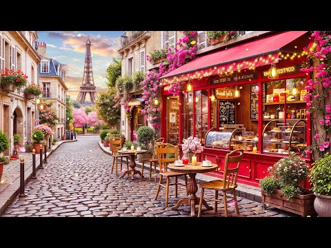 Spring Paris Cafe Jazz ~ Outdoor Coffee Shop Ambience with Smooth Bossa Nova Instrumental for Relax