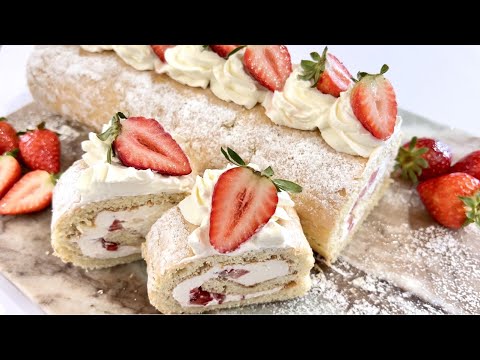 Jelly Roll Cake / Strawberry Swiss Roll Cake Recipe