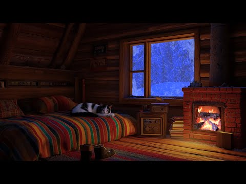 Sleep Deeper With Snowstorm Sounds and Warm Fireplace Sounds  in a Cozy Winter Hut