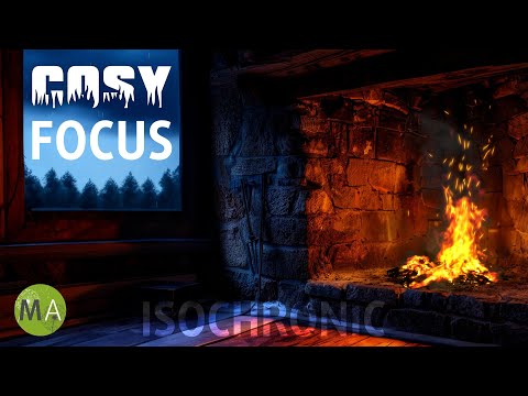 Relaxed Focus Cosy Cottage Fireplace with Rain + Beta Isochronic Tones