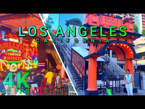 Angel's Flight Railway & Grand Central Market Walk, Los Angeles California USA