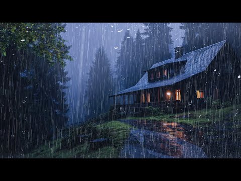 Goodbye Insomnia With Heavy RAIN Sound | Rain Sounds On Old Roof In Foggy Forest At Night - ASMR