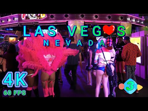 Las Vegas Strip Night Walk 3/4, Nevada USA 4K - UHD