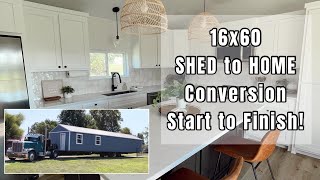 SHED to HOME Conversion | 16x60 Shed 2BR 2BA Start to Finish #shedtohouse #shedtohome