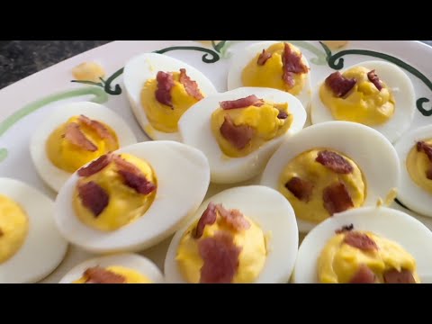 “making” deviled eggs or ANGEL EGGS (with bacon, of course)