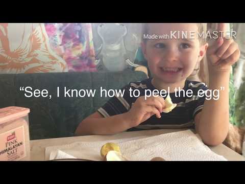 5 year old makes deviled eggs off grid