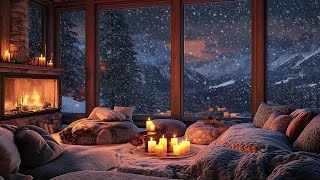 Relaxing Cabin Escape ❄️ Soft Jazz, Snowstorm & Warm Fire Sounds for Ultimate Relaxation