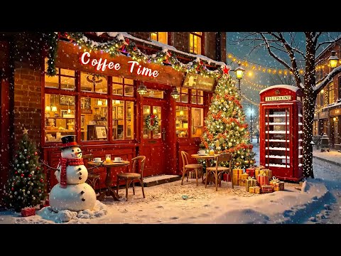 Relaxing Christmas Jazz Music 2025 with Snow Falling at Christmas Coffee Shop for Happy Holiday