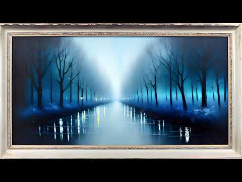 Gold Framed Vintage Oil Painting Tv Screensaver | Blue Night River Landscape | 4K Wallpaper