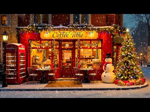 Relaxing Christmas Jazz with Snowfall for Good Mood 🎄 Holiday Jazz Music at Coffee Shop Ambience