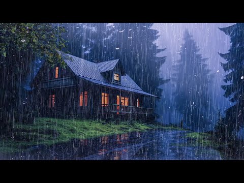 Goodbye Insomnia With Heavy RAIN Sound | Rain Sounds On Old Roof In Foggy Forest At Night, Relax