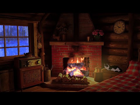 Cozy Atmosphere in a Log Cabin - Relaxing Snowstorm, Crackling Fireplace and Howling Wind