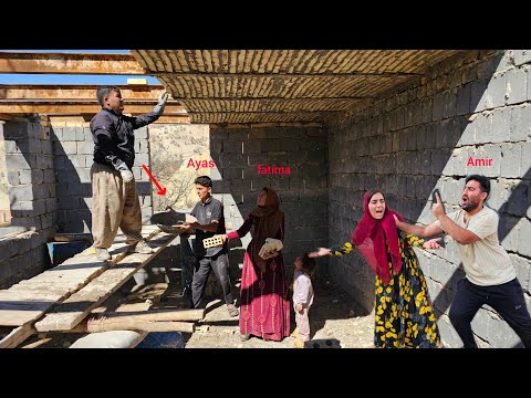 Ayas and Fateme covering the roof of the house with the help of the operator🏠(Kohrig family)