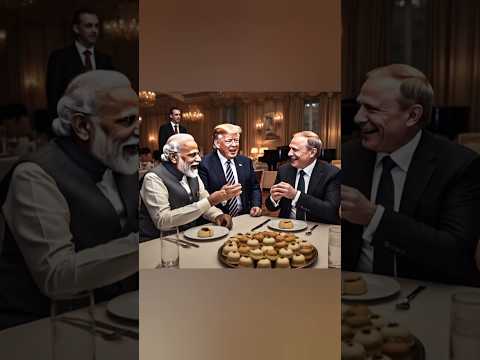 Leaders Trump Modi putin are eating peda in restaurant