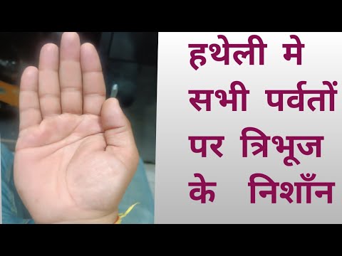 हथेली मे सभी पर्वतों पर त्रिभूज के  निशाँन/ Triangle on all mounts of  hand