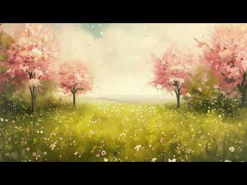 Springtime Cherry Blossom Landscape TV Art Oil Painting Screensaver Vintage Background