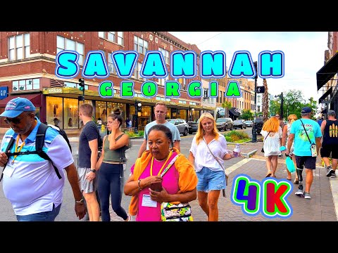 Savannah's Most Famous Street, Broughton Street Walk on a Beautiful Day, Georgia USA 4K - UHD