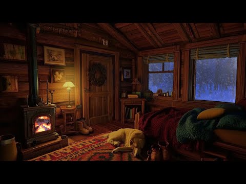 Deep Sleep with Relaxing Snowstorm - Cozy Winter Hut, Snowfall, Howling Wind and Fireplace