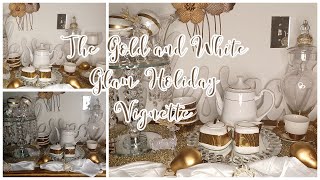 The White and Gold Glam Holiday Vignette | #glamdecor #glamtablescapes #glamhomedecor