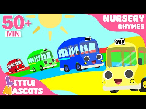 Wheels on The Bus🚌| Red, Yellow, Blue, Green Bus | more Little Mascots Nursery Rhymes for Kids