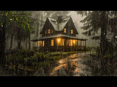 Goodbye Insomnia with Heavy Rain & Thunder Growls on Tin Roof in Foggy Murky Forest at Night - ASMR