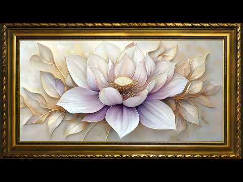 Gold Purple Lotus Flower, Rustic Impasto Oil Painting | Framed Art Screensaver for TV