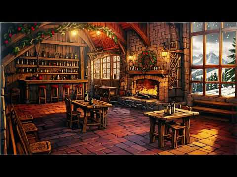 Christmas Tavern Music 🎄 Medieval Lute and Fireplace Ambience 🎄 Cozy Tavern Celtic Music with Hearth