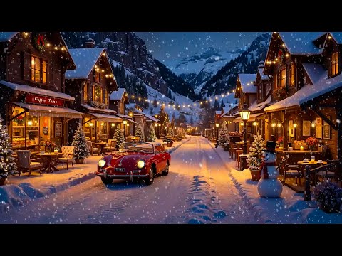 Warm Winter Jazz in a Snowy Village Town ~ Soft Jazz Piano Music & Snow Falling for Stress Relief