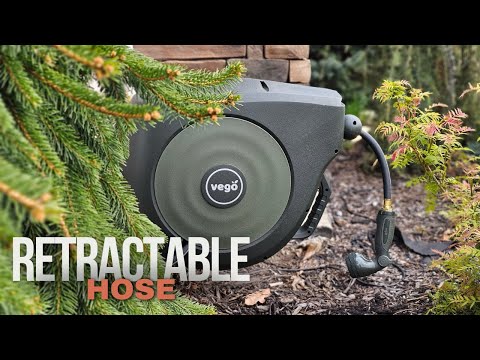 Vego Garden Retractable Hose Reel. Post & Bracket Installation. No More Messy Garden Hose!