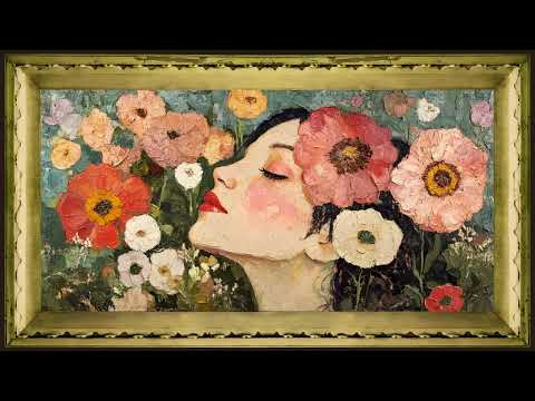 Poppies Art Nouveau, Vintage Impasto Oil Painting  | Gold Framed Art Screensaver for TV