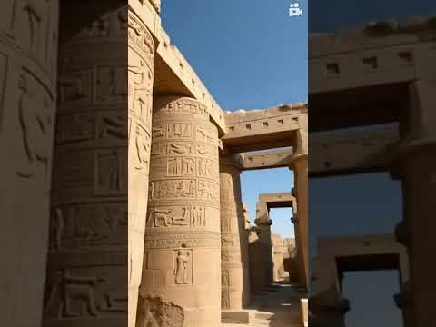 "A magical scene of Karnak Temple at sunset, with the temple bathed in a warm golden hue