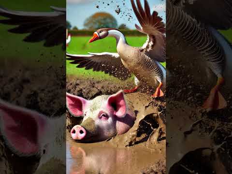 Goose saves a little piglet who got stuck #animalheroes #animals #babyanimals