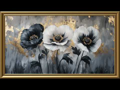 Vintage Luxury Poppies Flowers  Painting | Gold Frame TV Art | Art Screensaver for TV 2 Hrs