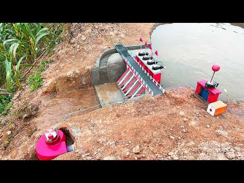 Construction of curved hydroelectric dam with Francis turbine