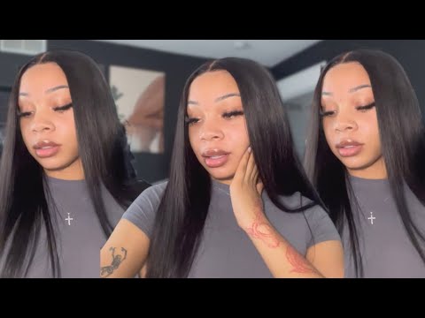 hair vlog: straight out the box! glueless straight frontal wig installation | ft. unice hair