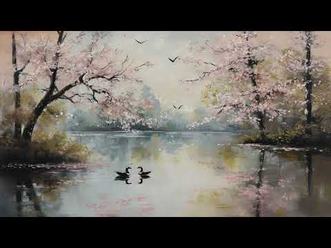 Spring Tv Art Cherry Blossom Lake Ducks Screensaver Vintage Oil Painting