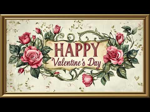 Vintage Happy Valentine's Day Love Card | Gold Frame TV Art | Art Screensaver for TV 2 Hrs