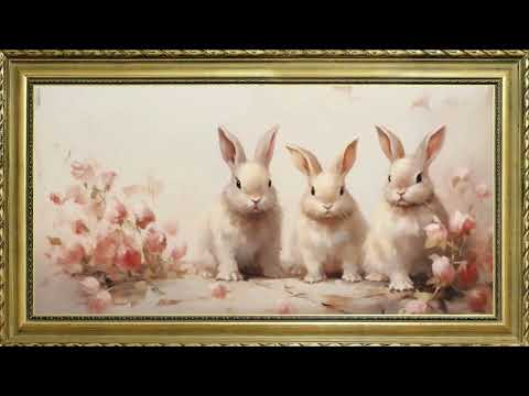 EASTER BUNNY FREE TV ART WALLPAPER SCREENSAVER BACKGROUND VINTAGE SAMSUNG FRAME TV ART OIL PAINTING