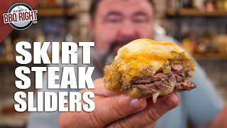 Grilled Skirt Steak, Caramelized Onions and Jack Cheese make the BEST Sliders