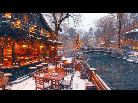 Winter Coffee Jazz ❄️ Riverside Soft Jazz 2025 at Snowy Outdoor Coffee Shop Ambience for Calm