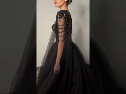 Gothic Black Tulle Party Dress With Cape Sleeves | Wow Stunning