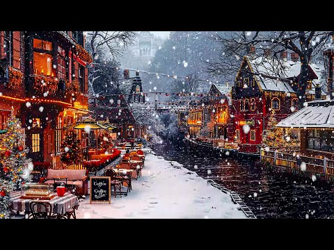 Winter Jazz Music by The River - Soft Jazz Music at Cozy Winter Porch Ambience w/ Snowfall for Relax