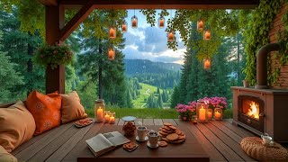 Soothing Rain & Soft Jazz Melodies 🌿🌻 Cozy Fireplace Ambience in a Peaceful Spring Forest