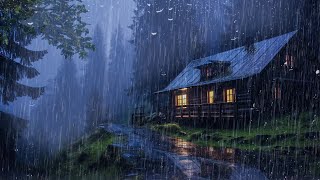 Goodbye Insomnia With Heavy RAIN Sound | Rain Sounds On Old Roof In Foggy Forest At Night, Relax