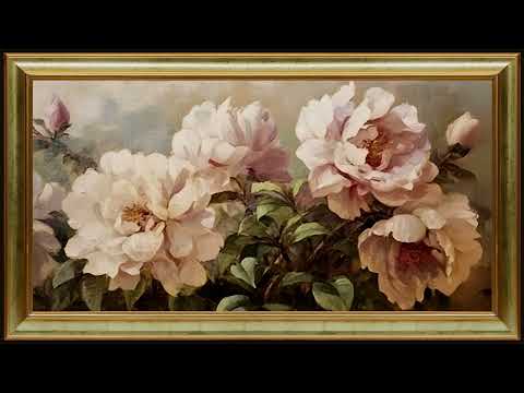 Lovely Peonies in Summer, Vintage Oil Painting | Gold Framed Art Screensaver for TV