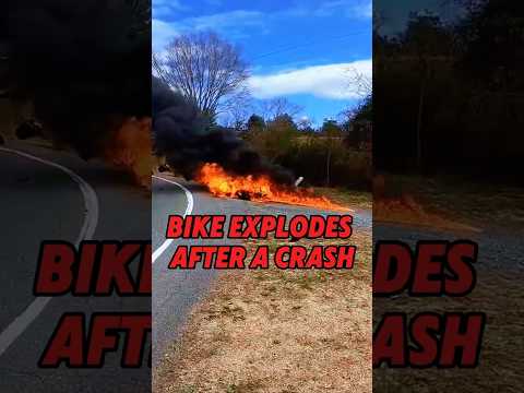 Motorcycle Explodes After Crash | ​⁠@ResponsiblyRowdy #motorcycle #crash #explosion