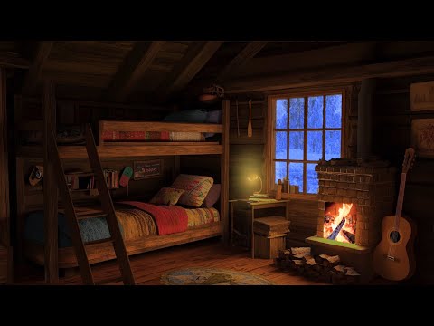 Deep Sleep in 3 Minutes - Cozy Winter Cabin with Snowfall, Wind Sounds, Fireplace