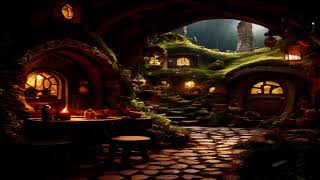 🌧️ A Stormy Night in the Enchanted Hobbit Village | Rainstorm & Distant Thunder Ambience