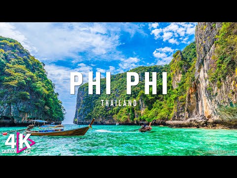 Phi Phi island 4K Amazing Aerial Film - Calming Piano Music - Natural Landscape