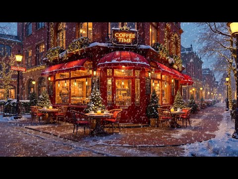 Soft Jazz Instrumental & Snowfall at Winter Coffee Shop Ambience ~ Jazz Relaxing Music for Studying